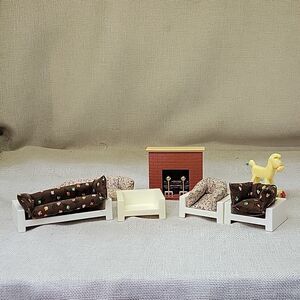 Fisher Price Doll House Decorator Set 3 chair couch & fireplace Vintage 1978